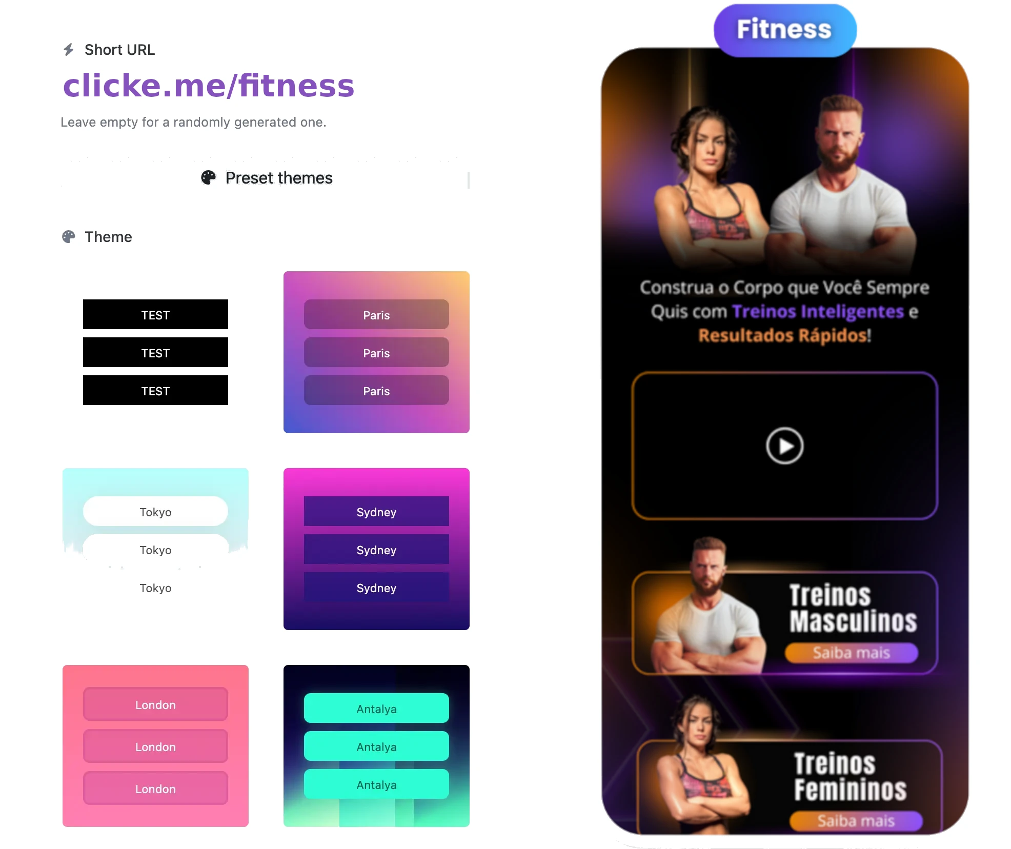 Screenshot of the app biolink editing page